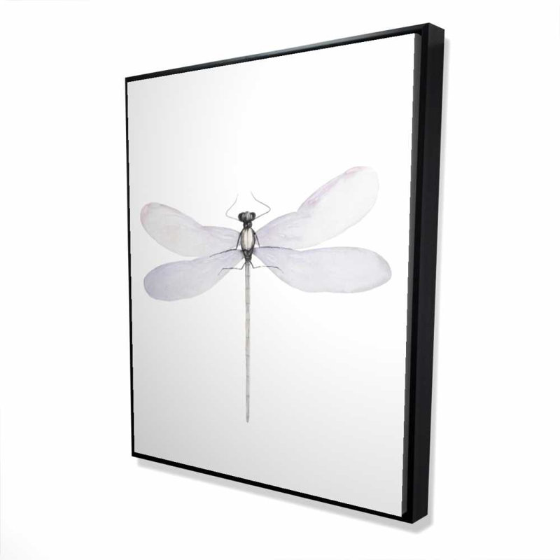 Délicate libellule - gris sur toile, décor minimaliste encadré