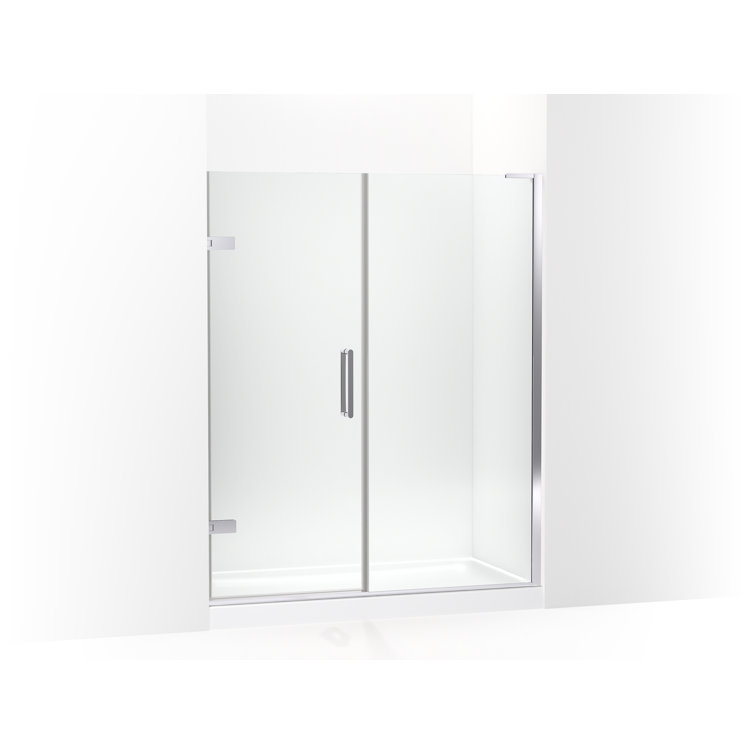 Composed 57-1/4-In–58-In W X 71-1/2-In H Frameless Pivot Shower Door With 3/8-In Crystal Clear Glass And Back-To-Back Vertical Door Pulls