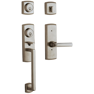 Soho Handleset with Double Cylinder Deadbolt and Door Lever and Rosette