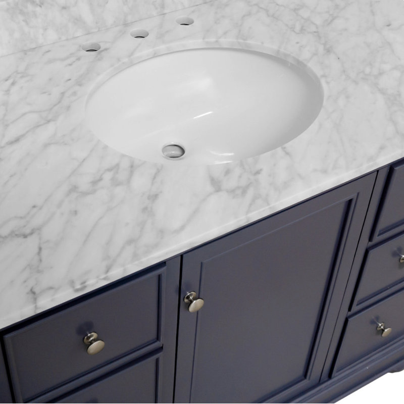 Ensemble de meuble-lavabo simple 42 po Ferdinand, Gris marine, Marbre de Carrare