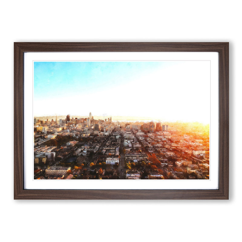 San Francisco California Skyline 1 Piece Single Picture Frame Painting on MDF, 62cm H x 87cm W x 2cm D, Walnut Framed