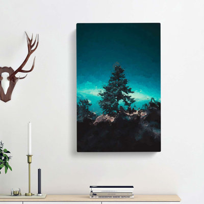 Tree On A Mountain Top In Abstract - Wrapped Canvas Print