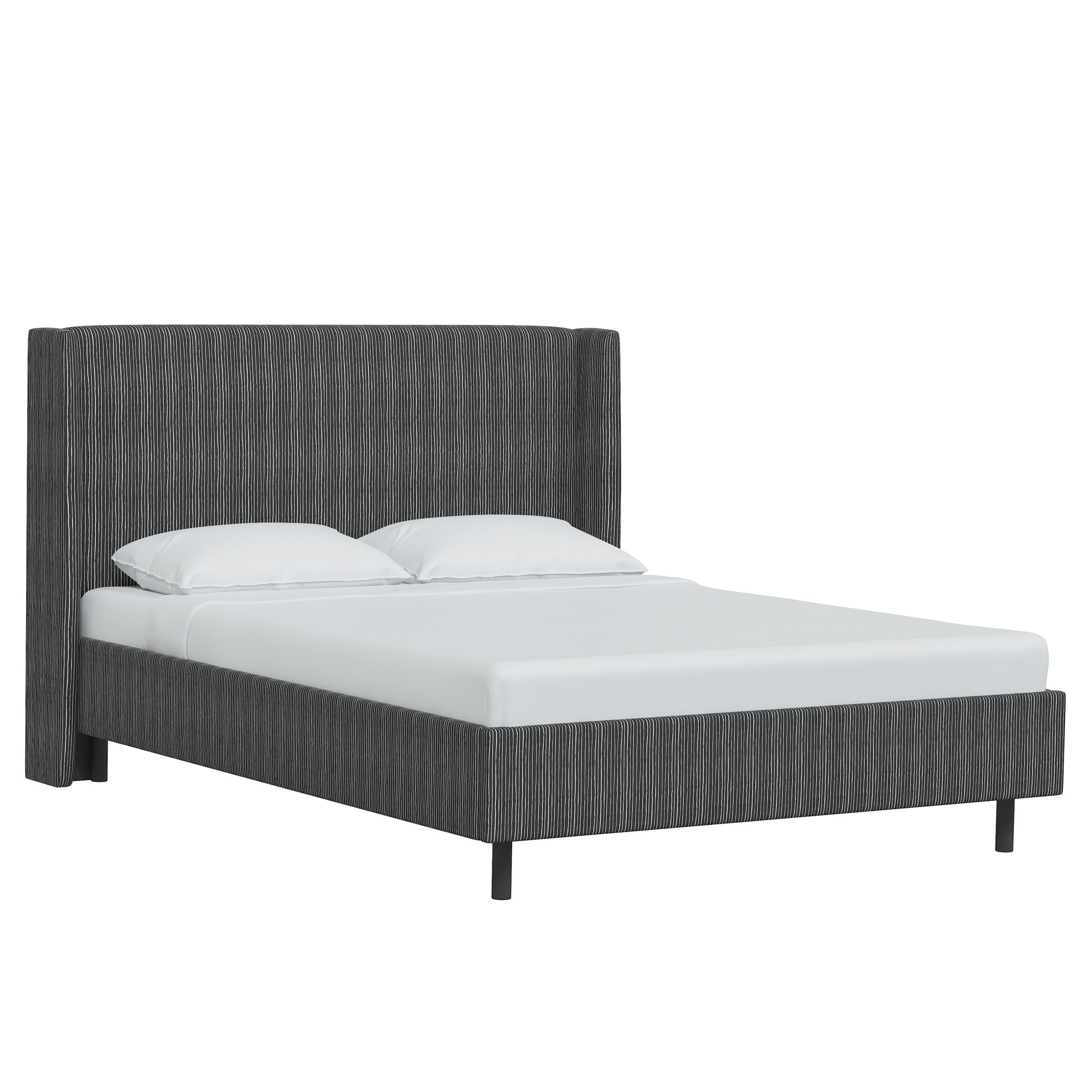 Lapa Upholstered Wingback Bed, Brush Stripe Ink, Twin