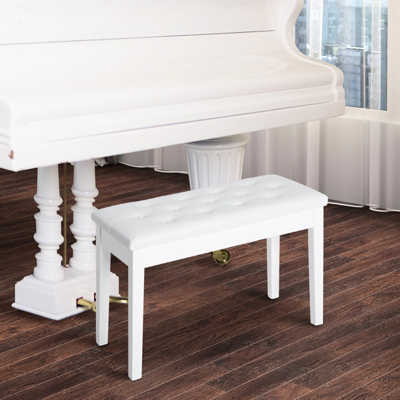 Duo banc de piano en blanc, avec une fabrication confortable en similicuir et en bois avec support de siège pour duos