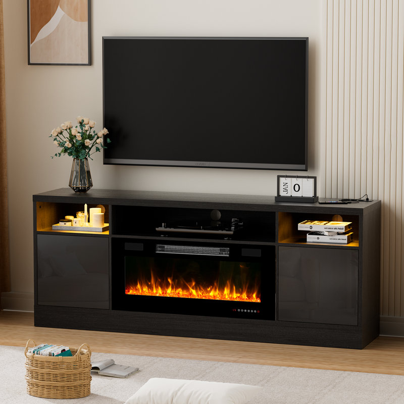 Remona TV Stand with Fireplace Included, Black