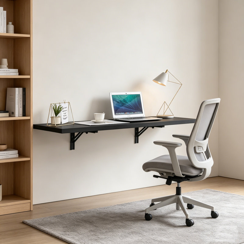 Bureau mural 48 po, table pliante, Noir