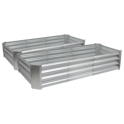 Harbour Housewares - Rectangular Galvanised Steel Raised Garden Bed Planters - Set of 2