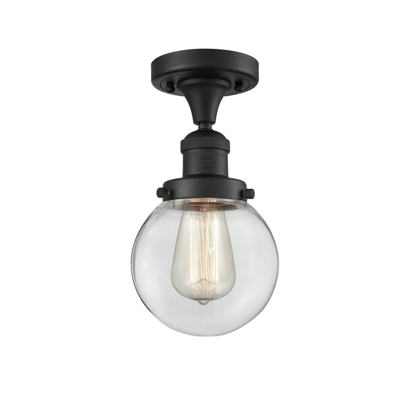 Plafonnier semi-encastré simple sphère 6 po Araujo, Ampoule non incluse, Transparent, Noir mat
