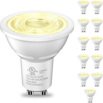 Non-Dimmable GU10 LED Bulb, 4W Equivalent 35W, 2700K Soft White 300 Lumens, Classic Spotlight Bulb Replacement for Track Lighting, Kitchen, Living Room, Bedroom, Bag Packaging GU10 Base 120V, 12 Pack