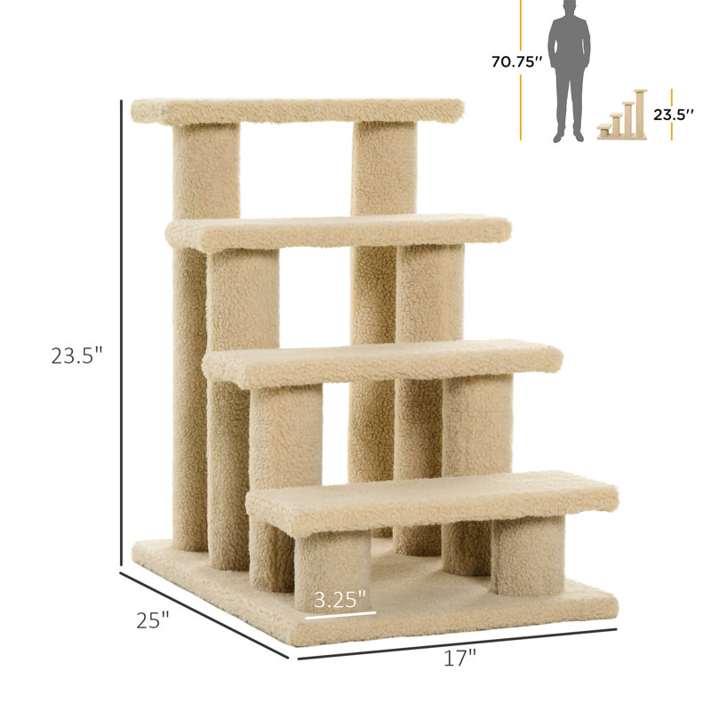 Escalier pour chat multi-niveaux à 4 niveaux pour chat en beige, 25 pouces - Vos rideaux aident les chats à atteindre les tablettes hautes