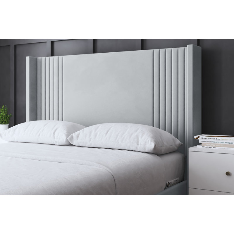 Elara Winged Panel Bed with Headboard, Silver, Small Double (4')