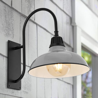 Manasi 12.25" 1-Light Farmhouse Industrial Indoor/Outdoor Iron LED Gooseneck Arm Outdoor Sconce