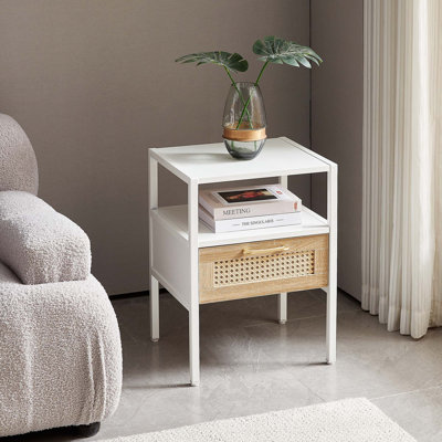 Ensemble de 2, table de chevet en rotin avec tiroir, pieds en métal