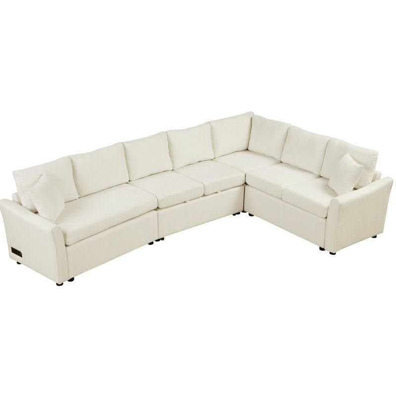 Sofa L-Shaped Sofa Convertible Sofa Bed With Two Back Pillows, Two USB Ports And Two Power Sockets, Comfy Couch, Modern Sofa