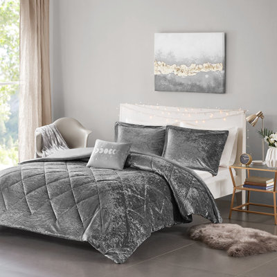 Housse de couette simple / simple TG en velours gris avec coussin texturé