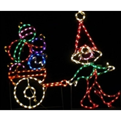 Elf Pulling Cart of Ornaments Christmas Holiday Lighted Display