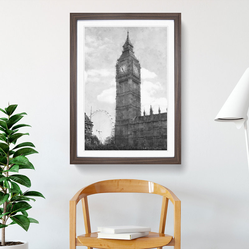 Big Ben and the London Eye Vol.1 - Picture Frame Painting, 48cm H x 36cm W x 2cm D, Walnut Framed