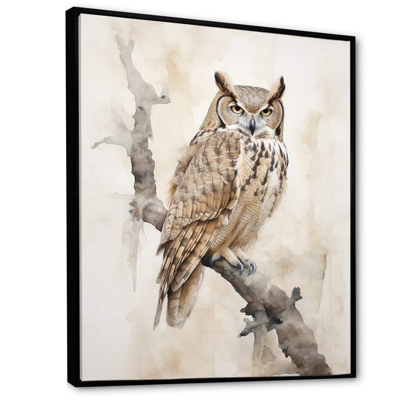 «Wise And Watchful Majestic Owl» sur toile, H 32 po x l 24 po x P 1 po, Cadre flottant noir