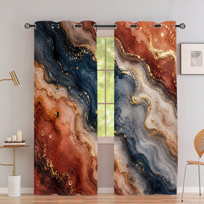 Rideaux occultants en marbre à motif de tourbillons abstraits avec œillets 2 pièces, rideaux à motif de tourbillons en marbre artistique, isolation thermique, réduction du bruit et protection de la vie privée, habillage de fenêtre obscurcissant pour la chambre à coucher, le salon, la cuisine, décoration intérieure