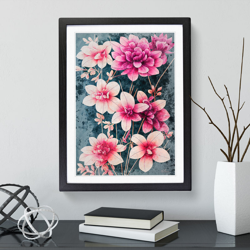 Flowers Water Painting No.4 - Single Picture Frame Painting, Black, 64cm H x 46cm W x 2cm D