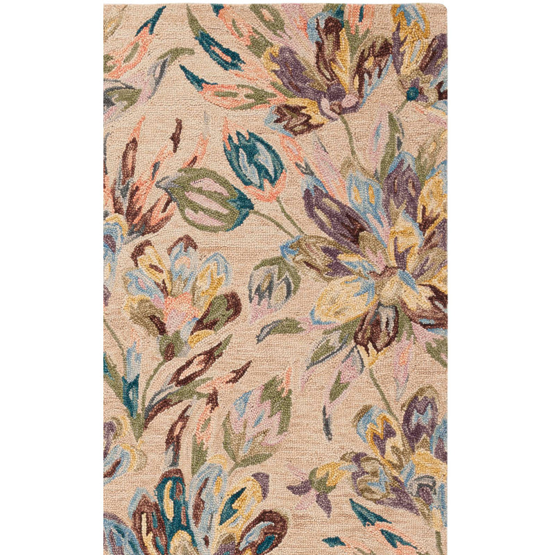 Karetha Hand Tufted Wool/Cotton Floral Rug in Purple/Beige, Rectangle 3' x 5'