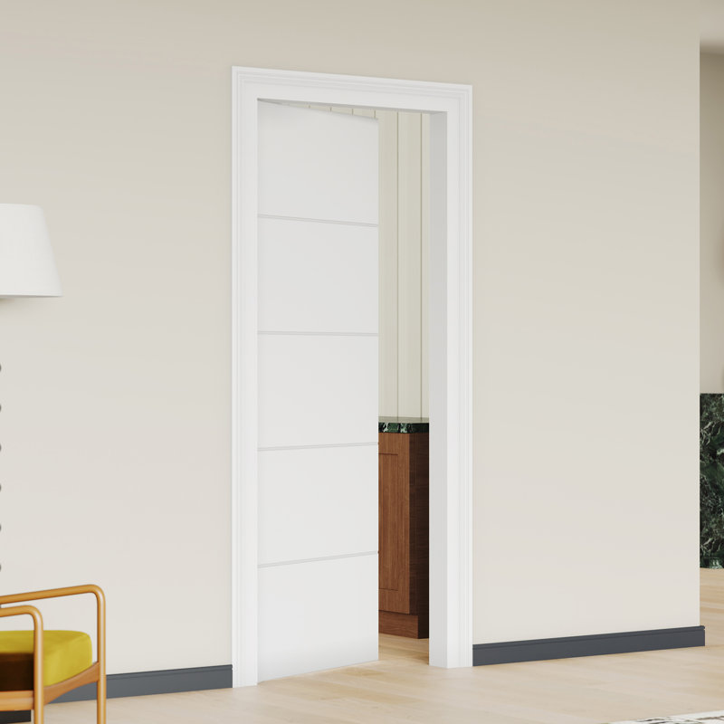 Intérieur de la porte de garde-manger à cadre solide avec cadre - 5 panneaux de fibres à densité moyenne blancs pré-suspendus finition UV ultrabrillante lisse pour placard et chambre à coucher