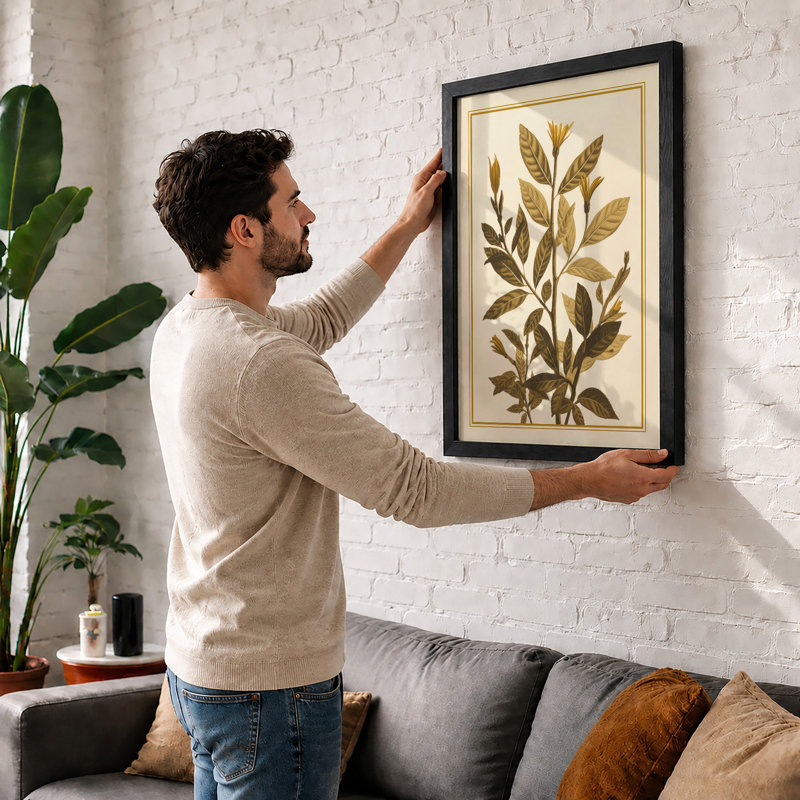 Single Stem Study Botanical - Framed Print, Black, A4 - 29.7 x 21.0 cm