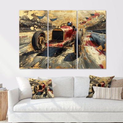 Vintage Race Track Of Classic Car I - Race Tracks Wall Art Living Room Set