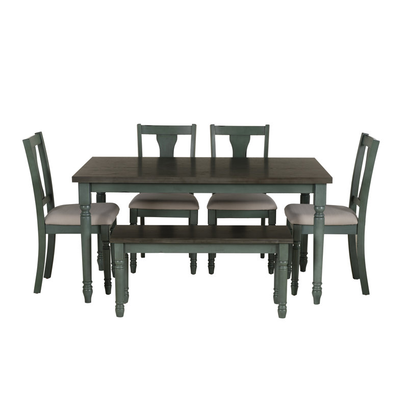 Io 6-Piece Two Toned Wood and Upholstered Dining Set, Teal