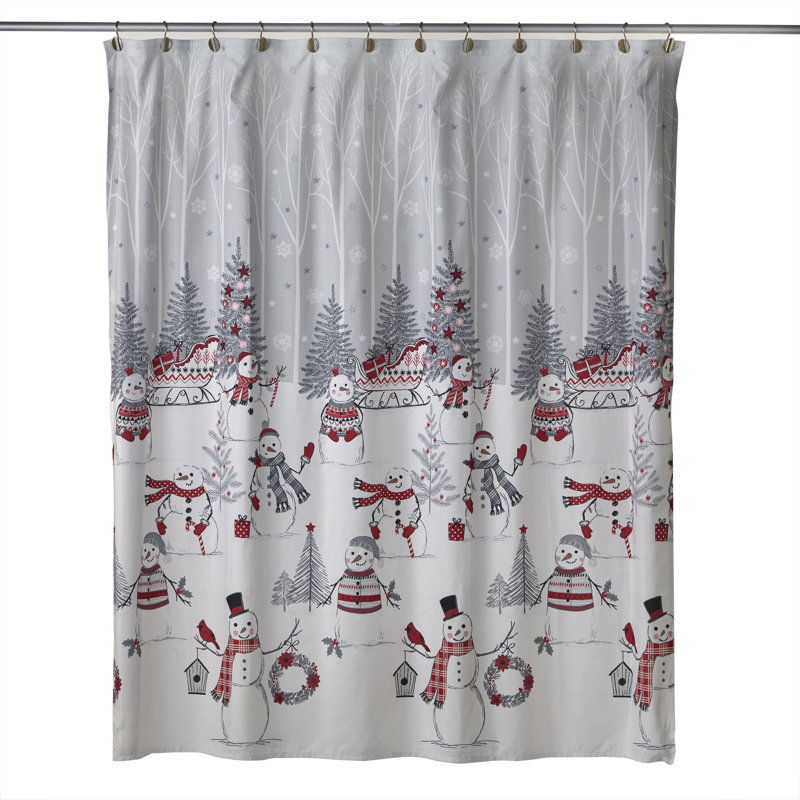 Whistler Snowman Red and Gray Polyester Shower Curtain