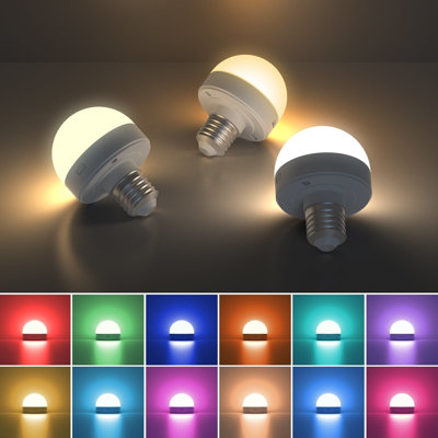 Ampoules magnétiques 2 en 1 E26 avec télécommande DEL 15 couleurs, 3000K / 4500K / 6000K à intensité variable pour lampes de camping sans armoires fixes, paquet de 4