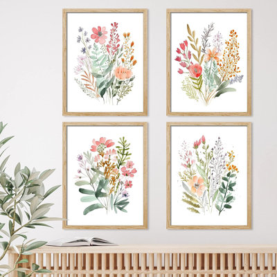 Vibrant Wildflower " IDEA4WALL Framed Colorful Wildflower Forest Bouquet Wall Art, Set of 4 Nature Wilderness Wall Decor Prints, Botanical Floral Wall Decor for Living Room, Bedroom " 4 Piece Art Graphic Art Print