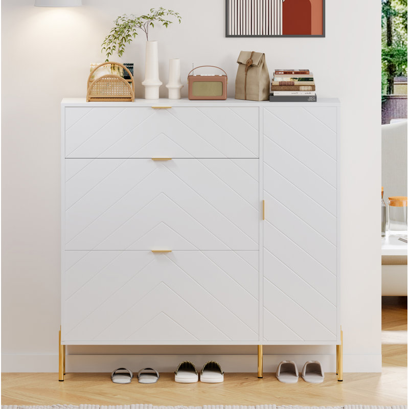 Armoire à chaussures avec tiroirs et tablettes rabattables (blanc), Blanc