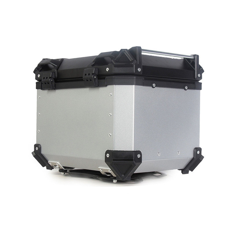 Motorcycle Top Case, 45L Motorbike Tail Box, Waterproof Aluminum Alloy Motorcycle Trunk, Motorcycle Top Box Luggage Storage Tour Box with Security Lock, Base Plate & Install Tools
