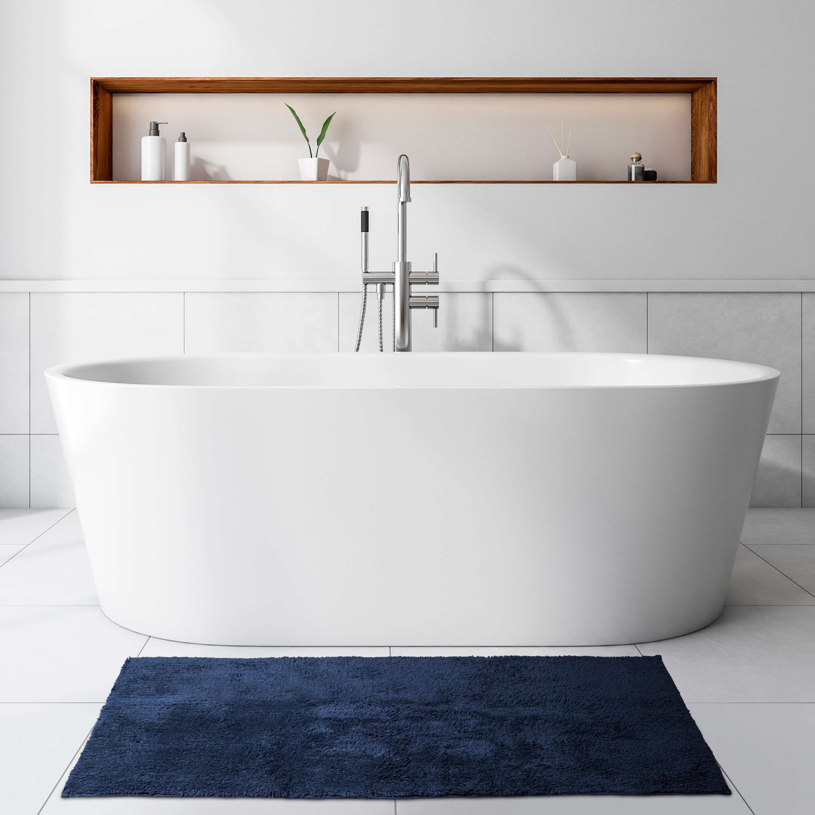 Cotton Bath Rug, 44", 22", Navy