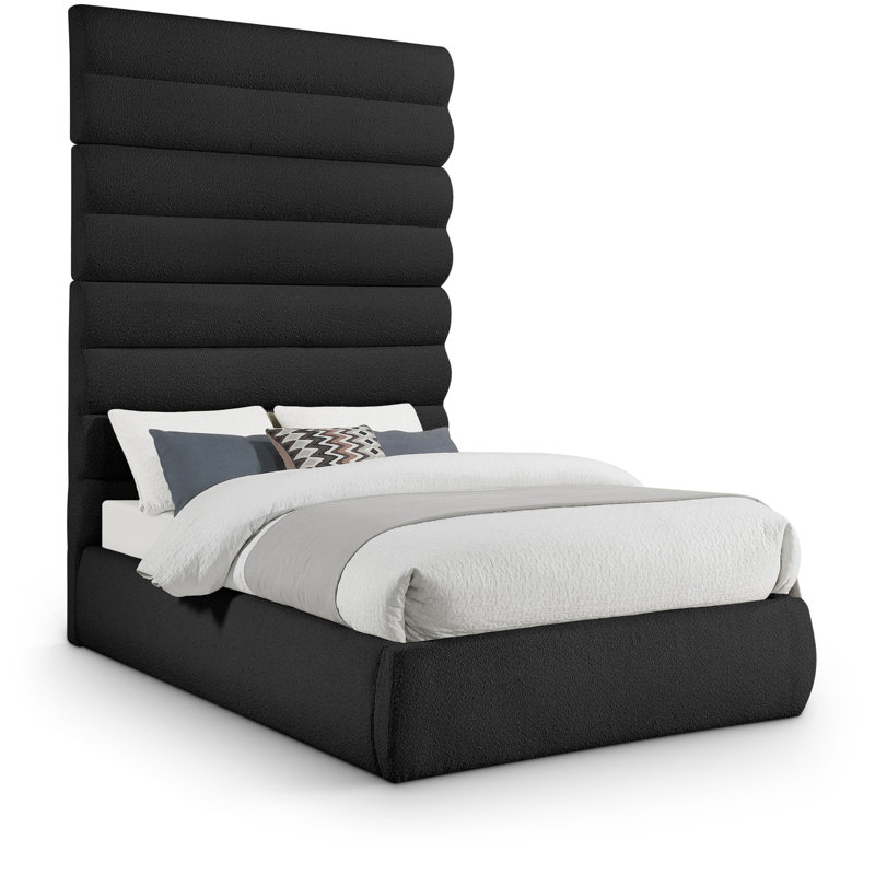 Lit en tissu Adam, Lit double, Noir, Boucle Fabric