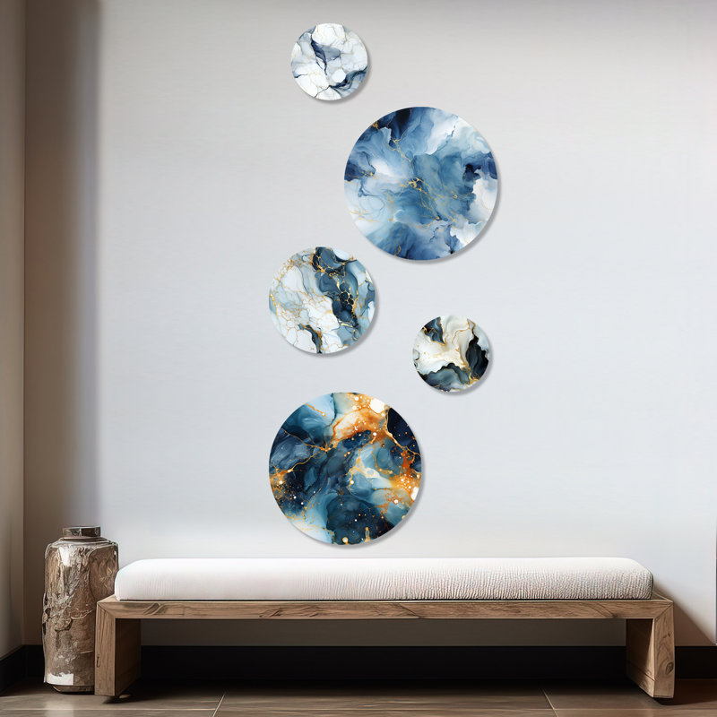Janice - Ensemble d'art mural rond en marbre Glam 5 pièces