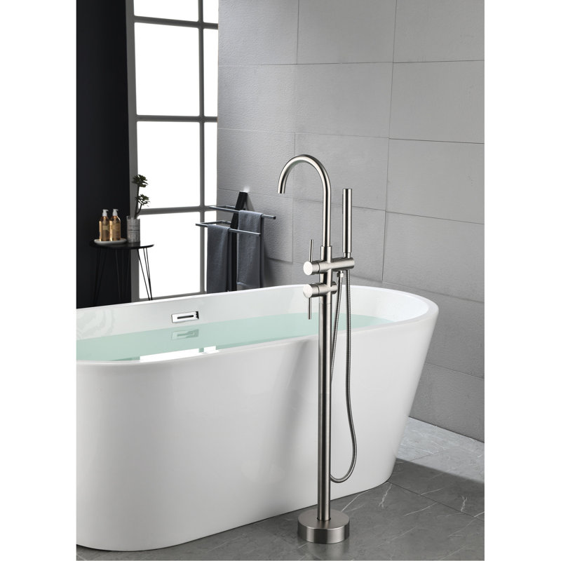 Robinet de baignoire avec douche à main et robinet en nickel brossé à température d'eau, Nickel brossé