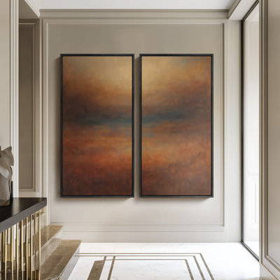 «Rustic Brown Horizon Mist Abstract for Room», ensemble de 2 reproductions d'art encadrées sur toile, 60 po x 30 po x 2 pièces