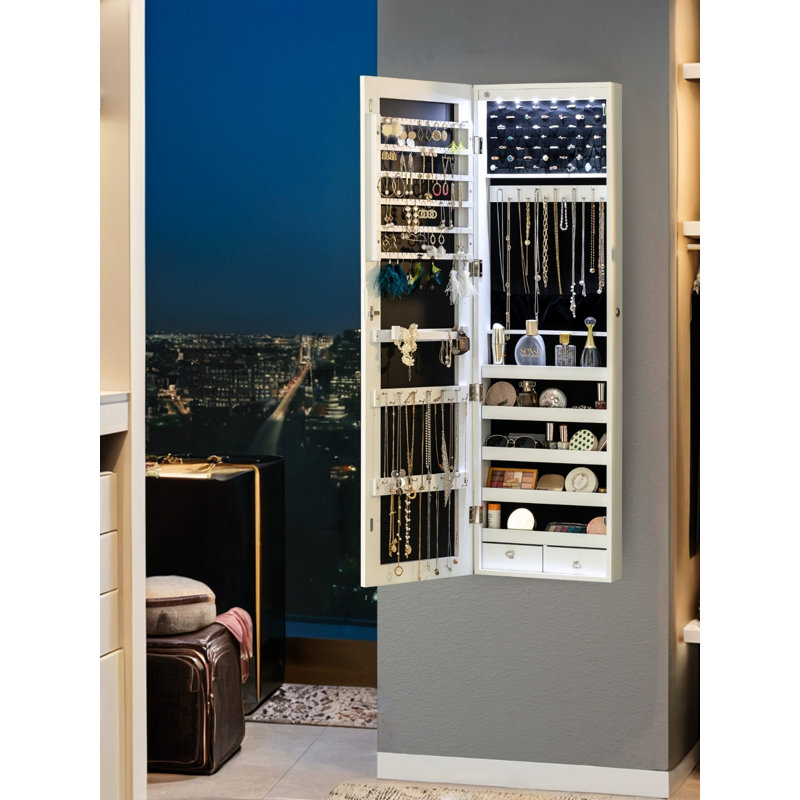 Armoire à bijoux murale avec miroir Grishilde, Blanc pur