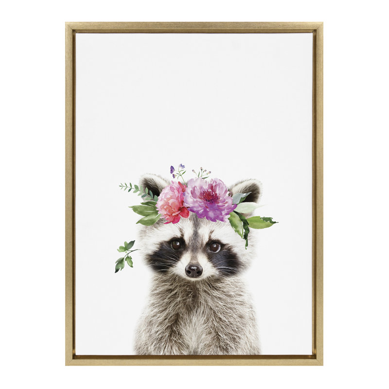 Flower Crown Raccoon by Amy Peterson Framed Canvas Wall Art Print