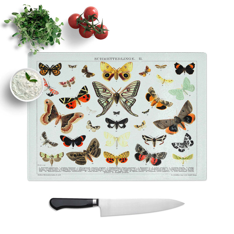Tempered Glass Butterflies and Moths Chopping Board, 39 cm W x 28.5 cm L
