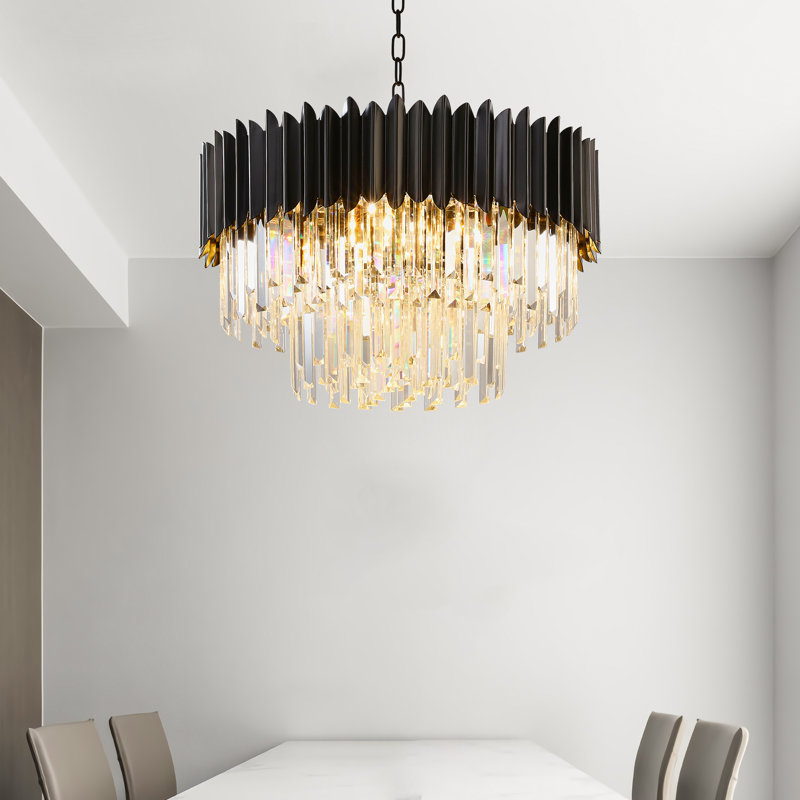  Lustre en cristal à niveaux House of Hampton®, H 25 po x l 25 po x P 9,4 po, 2 niveaux, 8 lumières