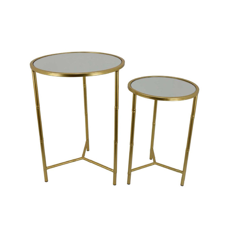 Ensemble de 2 tables Modern Plant Stand, plateau miroir rond, base en métal doré