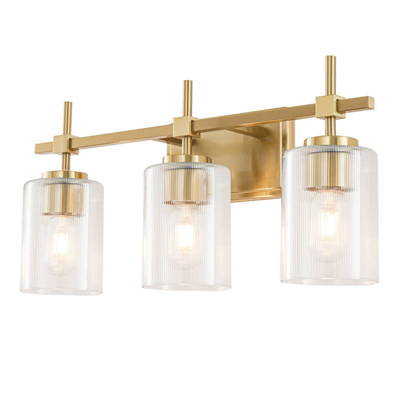 Applique murale moderne en verre transparent Aviara, Brushed Brass, 3, Verre strié