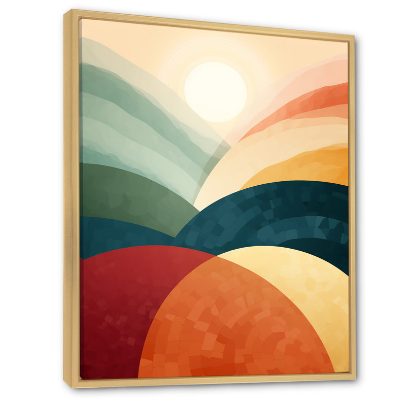 Art mural rétro sur toile de fond abstraite, minimalisme, bleu et rouge, Cadre flottant érable, H 40 po x l 30 po x P 1,5 po