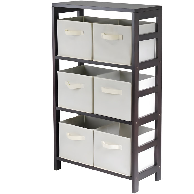 Winsome Wood 3-Section Storage Shelf With Foldable Fabric Baskets, Solid And Composite Wood Design