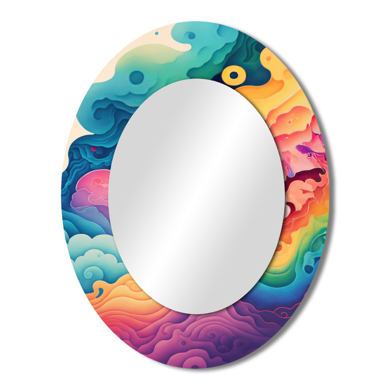Multicolor Swirly Clouds VI - Modern Oval Wall Mirror, 43" x 33"