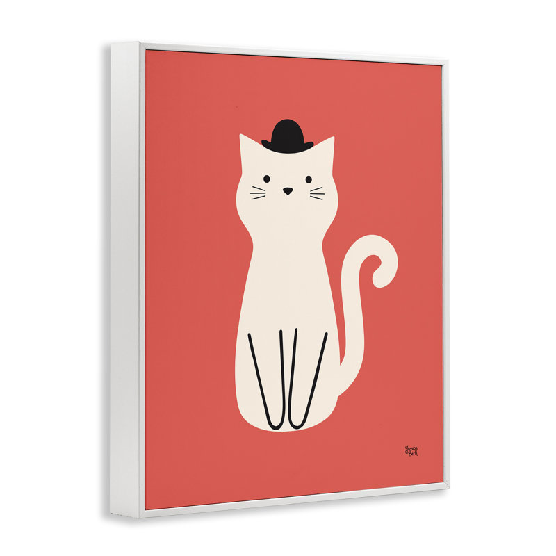 «Chat avec chapeau haut de forme», estampe numérique encadrée par Jessica Beck, Giclée encadrée blanc bord de mer