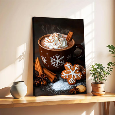 Cozy Winter Hot Cocoa Mug With Gingerbread Cookies Large Gallery Wrapped Canvas Wall Art Print For Living Room Bedroom